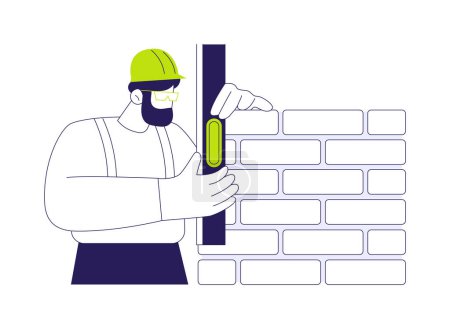 Briques de nivellement concept abstrait illustration vectorielle. Entrepreneur mesurant les briques en utilisant le niveau de construction, le processus de construction de maisons privées, la maçonnerie et la métaphore abstraite du travail en bloc.