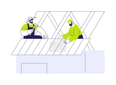 Illustration for Roof sheathing abstract concept vector illustration. Professional builders sheathing a roof with OSB, residential area construction, private house building process, make a cover abstract metaphor. - Royalty Free Image