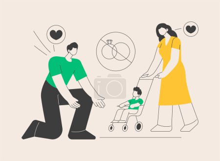 Unmarried parents abstract concept vector illustration. Unmarried couple fighting, partners living together, single pregnant woman, divorce and separation, unwed mother abstract metaphor.
