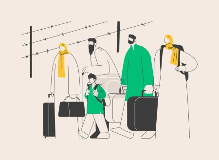 Community migration abstract concept vector illustration. Migrant communities, travelling by car plane train, diaspora, moving to abroad, refugee group, crowd of people abstract metaphor.