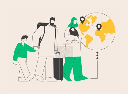 Illustration for Family migration abstract concept vector illustration. Migration of families, movement abroad, refugee group, relocation, travel with kids, sponsopship, immigration program abstract metaphor. - Royalty Free Image