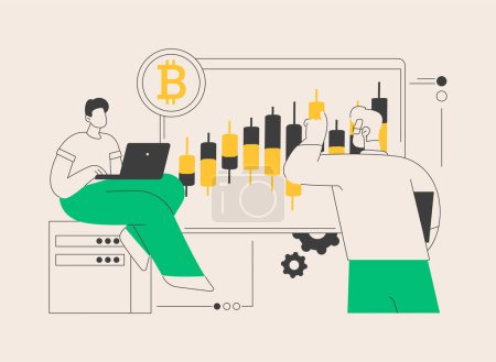 Illustration for Cryptocurrency trading desk abstract concept vector illustration. Bitcoin futures platform, crypto exchange trade service, financial technology business, smart order routing abstract metaphor. - Royalty Free Image