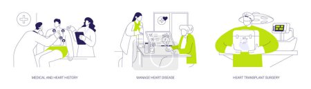 Illustration for Heart failure and transplant cardiology abstract concept vector illustration set. Medical and heart history, manage cardiac disease, transplant surgery, medical examination abstract metaphor. - Royalty Free Image