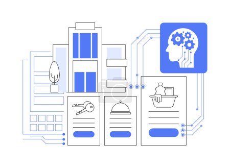 AI-Streamlined Staff Programación abstracta concepto vector ilustración. Hospitalidad. Programar y administrar eficientemente el personal basado en los datos de ocupación y eventos con AI Technology. metáfora abstracta.