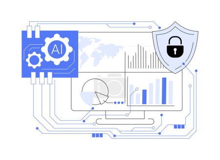AI-Optimized Security Audits abstract concept vector illustration. Cybersecurity. AI analytics for compliance and protection, issue reports, remediation status. AI Technology. abstract metaphor.