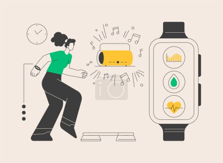 Sport and fitness tracker abstract concept vector illustration. Activity band, health monitor, wrist-worn device, application for running, cycling and every-day training abstract metaphor.