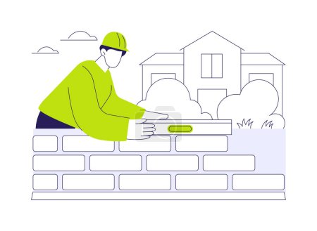 Building retaining walls abstract concept vector illustration. Repairman builds a retaining wall with a brick, landscaping construction, territory improvement, exterior works abstract metaphor.