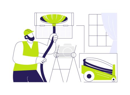Air duct cleaning abstract concept vector illustration. Repairman cleans the air duct with special equipment, private house maintenance service, HVAC system, mold removal abstract metaphor.