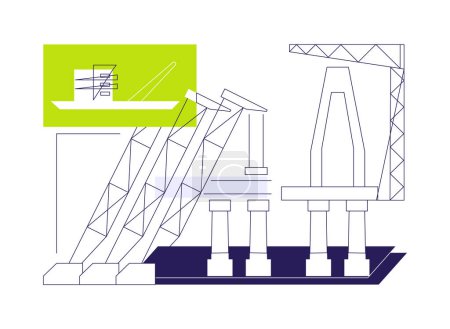 Launching superstructure abstract concept vector illustration. Process of superstructure installing with floating crane, infrastructure construction, industrial engineering abstract metaphor.