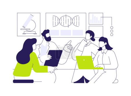 Form a scientific hypothesis abstract concept vector illustration. Group of doctors deals with basic medical research, laboratory experiment, hypothesis investigation abstract metaphor.