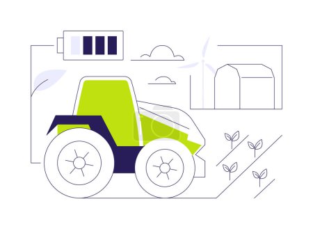 Illustration for Electric tractors abstract concept vector illustration. Electric tractor on the field, ecology environment, sustainable industrial transport, modern vehicle for farming abstract metaphor. - Royalty Free Image