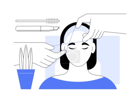 Foto de Threading isolated cartoon vector illustrations. Cosmetologist plucking out hair by using a twisted cotton thread, professional face care, beauty procedures in a salon vector cartoon. - Imagen libre de derechos