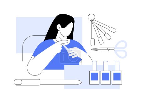 Illustration for Doing nails isolated cartoon vector illustrations. Girl makes manicure, people lifestyle, women rituals, apply gel polish, appearance care, beauty procedures, home treatment vector cartoon. - Royalty Free Image