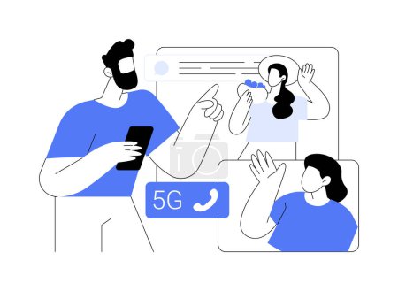 5G video calls isolated cartoon vector illustrations. Friends talking via video chat with 5G technology connectivity, real-time data transfer via internet, online conversation vector cartoon.