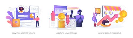 AI Technology in Sales abstract concept vector illustration set. CRM con ideas generadas por la IA, precios dinámicos dictados por la IA, pronóstico de ventas mejorado por la IA, maximizando las ganancias metáfora abstracta.