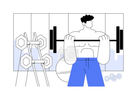 Illustration for Weight lifting isolated cartoon vector illustrations. Strong man do powerlifting in the gym, workout routine, fitness motivation, barbell training, bodybuilding exercises vector cartoon. - Royalty Free Image