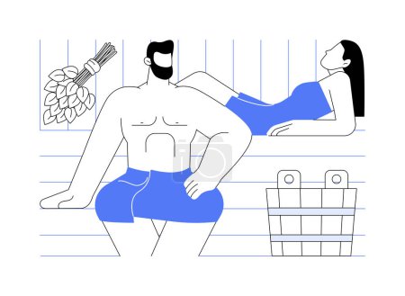 Sauna humide illustrations vectorielles de dessins animés isolés. Couple heureux relaxant dans un sauna humide ensemble, rendez-vous romantique dans un salon de spa, mode de vie des gens, procédures de bien-être, temps libre vectoriel dessin animé.