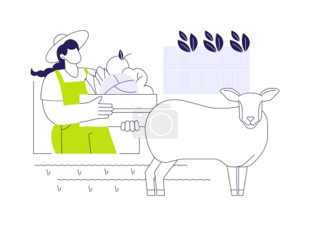 Illustration vectorielle abstraite de l'intégration du bétail et des cultures. Agriculteur avec bétail et culture en ranch, agriculture durable, agriculture de précision, agroécologie idée métaphore abstraite.