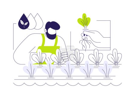 Hydroponics abstract concept vector illustration. Farmer planting in greenhouse, agroecology industry, sustainable agriculture, precision agriculture, gardening process abstract metaphor.