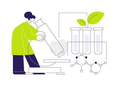 Microbial pesticides innovations abstrait concept vectoriel illustration. Travailleur de laboratoire examine pesticides biochimiques, agriculture durable, précision, agroécologie métaphore abstraite de l'industrie.