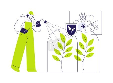 Produits de protection biologique des cultures illustration vectorielle de concept abstrait. Agriculteur tient pulvérisateur avec des biopesticides pour protéger les cultures, l'agriculture durable, l'agroécologie métaphore abstraite de l'industrie.