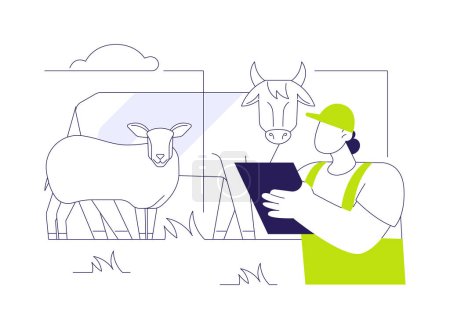 Tierzucht abstraktes Konzept Vektor Illustration. Landwirt kontrolliert Viehzucht, Tierhaltung, nachhaltige Landwirtschaft, intelligente Landwirtschaft, Agrarökologie-Industrie abstrakte Metapher.