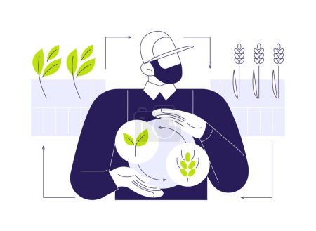 Crop rotation abstract concept vector illustration. Farmer walks across the field, crop rotation, ecology industry, sustainable agriculture, agroecology worker, soil protection abstract metaphor.