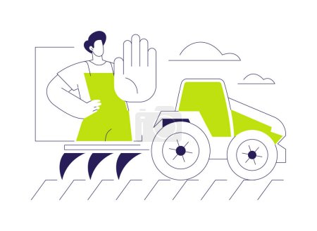 Reducción de la labranza abstracta concepto vector ilustración. Agricultor en un tractor recorre el campo, reducción de labranza, protección del suelo, agricultura sostenible metáfora abstracta.