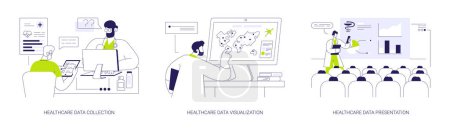 Medical statistics abstract concept vector illustration set. Healthcare data collection, healthcare data visualization and presentation, epidemiological forecasting, patient survey abstract metaphor.