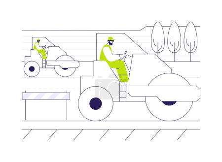 Asphalt compaction abstract concept vector illustration. Contratistas en máquina de compactación de asfalto, construcción de infraestructura, proceso de construcción de carreteras, metáfora abstracta del vehículo de rodillo de vapor.