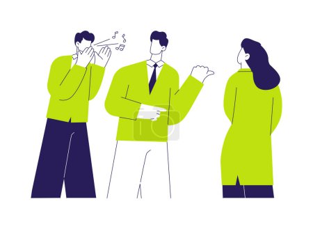 Harassment at a workplace abstract concept vector illustration. Men whisper about their female colleague, bullying at work, human resources, pursue career, disgraceful behavior abstract metaphor.