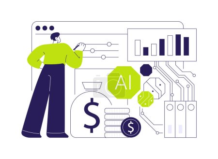 Ilustración de vector de concepto abstracto de contabilidad automatizada respaldada por IA. Finanzas y Contabilidad. Automatice la entrada y categorización de datos, tareas de contadores. Tecnología AI. metáfora abstracta.