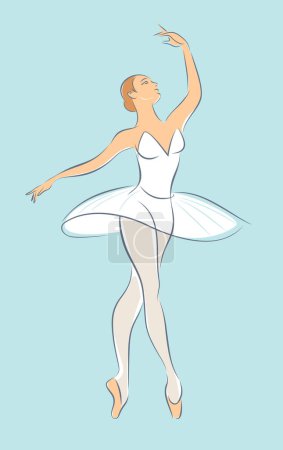 Foto de Hermosa bailarina joven haciendo ejercicios. Esbozo de línea del cuerpo femenino. Mujer bailando ballet clásico. Ilustración vectorial - Imagen libre de derechos
