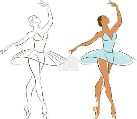 Foto de Hermosa bailarina joven haciendo ejercicios. Esbozo de línea del cuerpo femenino. Mujer bailando ballet clásico. Ilustración vectorial - Imagen libre de derechos