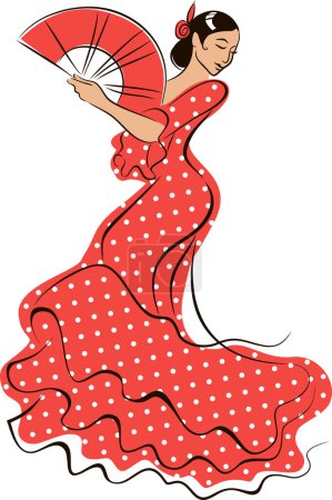 Foto de Flamenco dancer. Woman dancing flamenco in Spanish traditional dress. Line art vector sketch - Imagen libre de derechos