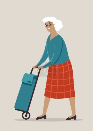 Foto de Old woman pushing grocery bag. Flat vector character - Imagen libre de derechos
