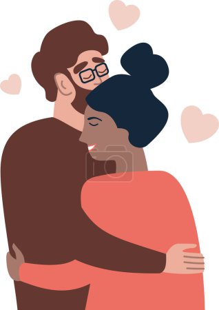 Foto de Young loving happy couple boy and girl standing hugging embracing each other feeling in love Flat vector illustration - Imagen libre de derechos