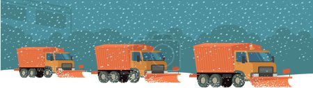 Foto de Camiones de arado de nieve limpieza ciudad carretera nevada. invierno calle nieve eliminación concepto. Ilustración vectorial plana - Imagen libre de derechos