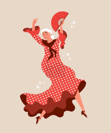 Foto de Dama mayor bailando flamenco español. Dama anciana bailando. Cultura española. Concepto de jubilación activa. Carácter vector plano - Imagen libre de derechos