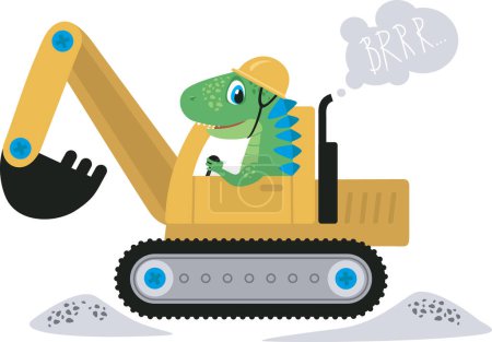 Foto de Divertida excavadora de dinosaurios. Me gusta el personaje de Dino. Ilustración de vector plano para impresiones de camisetas - Imagen libre de derechos
