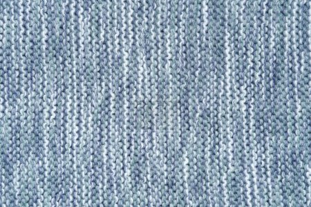 Photo for Knitted melange background from woollen yarns in blue and white colors. Abstract grunge overlay texture of a knitted fabric. - Royalty Free Image