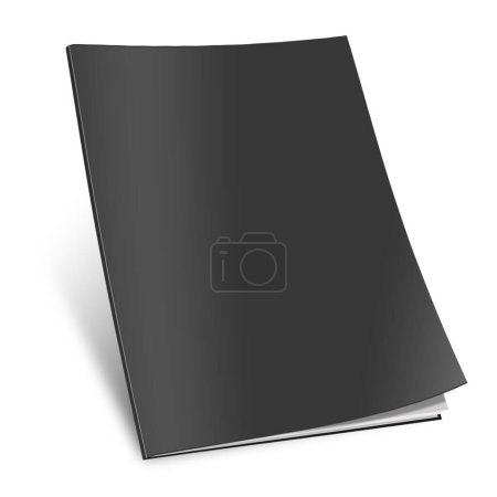 Schwarze Magazin-Leervorlage für Präsentationslayouts und Design. 3D-Rendering. Digital generiertes Bild. Isoliert auf weißem Hintergrund.