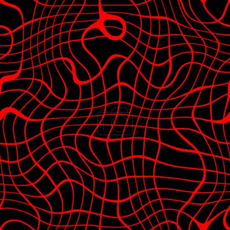 Téléchargez les photos : Délicats points carrés chaotiques noirs sur fond rouge motif sans couture. Modèle géométrique abstrait doux. Pois points, mouchetures, taches motif sans couture - en image libre de droit