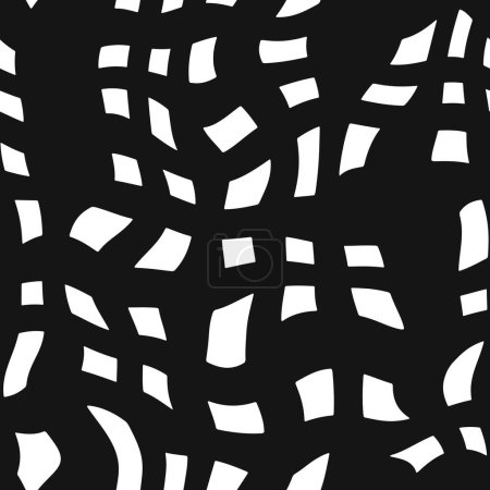Téléchargez les photos : Délicats points carrés chaotiques blancs sur fond noir motif sans couture. Modèle géométrique abstrait doux. Pois points, mouchetures, taches motif sans couture - en image libre de droit