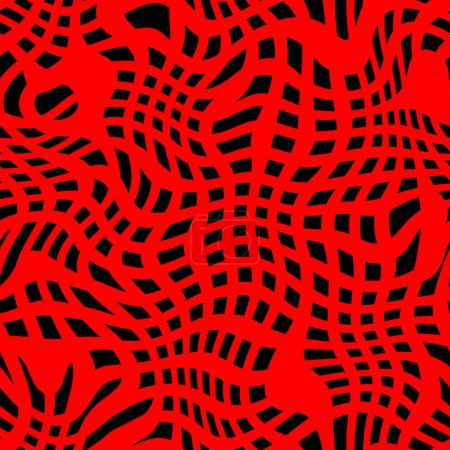 Téléchargez les photos : Délicats points carrés chaotiques noirs sur fond rouge motif sans couture. Modèle géométrique abstrait doux. Pois points, mouchetures, taches motif sans couture - en image libre de droit