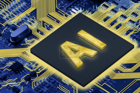 Photo for Electronic circuit board with AI processor, close up - Royalty Free Image