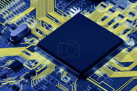 Photo for Electronic circuit board with processor, close up - Royalty Free Image