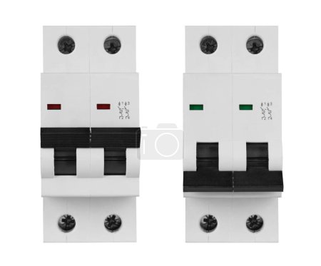 Automatic circuit breaker, isolated on a white background. Automatic electricity switcher.