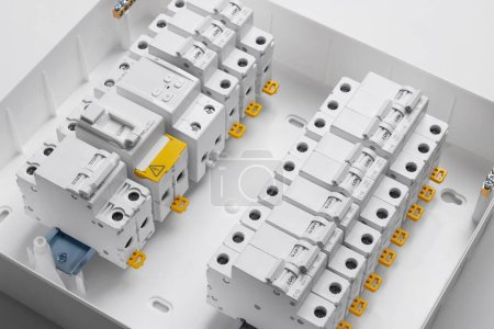 Automatic circuit breakers, isolated on a white background. Automatic electricity switcher