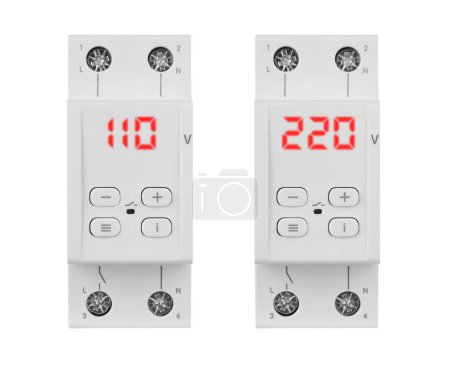 Photo for Automatic circuit breakers relay, isolated on a white background. - Royalty Free Image